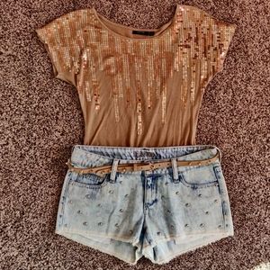 Sparkly Sequins Gold Beige Cream top